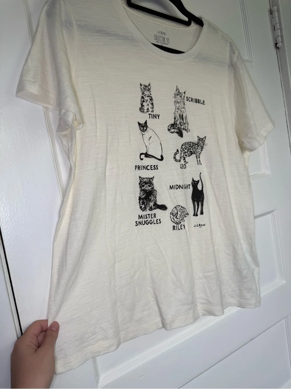 J. Crew “City Cats” White Cotton Collector Tee with Black Cat Graphics L